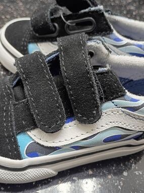 Vans Kids Black, White and Blue Wave Velcro Sneakers